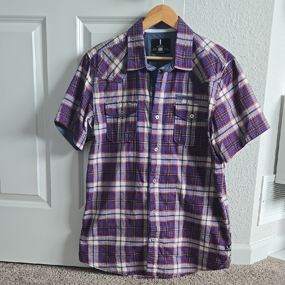 i Jeans by Buffalo Men's Plaid Short Sleeve Shirt